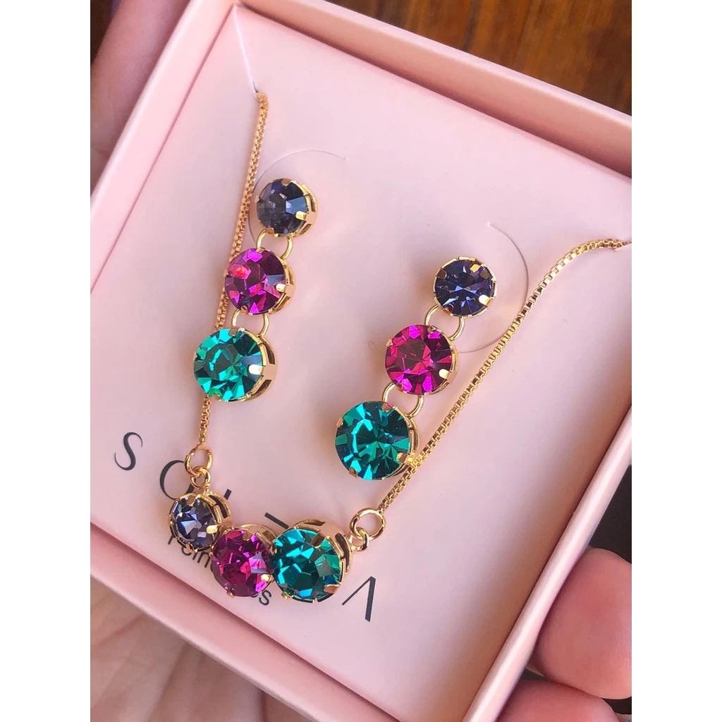 Conjunto de Pedraria em Trio Colorido