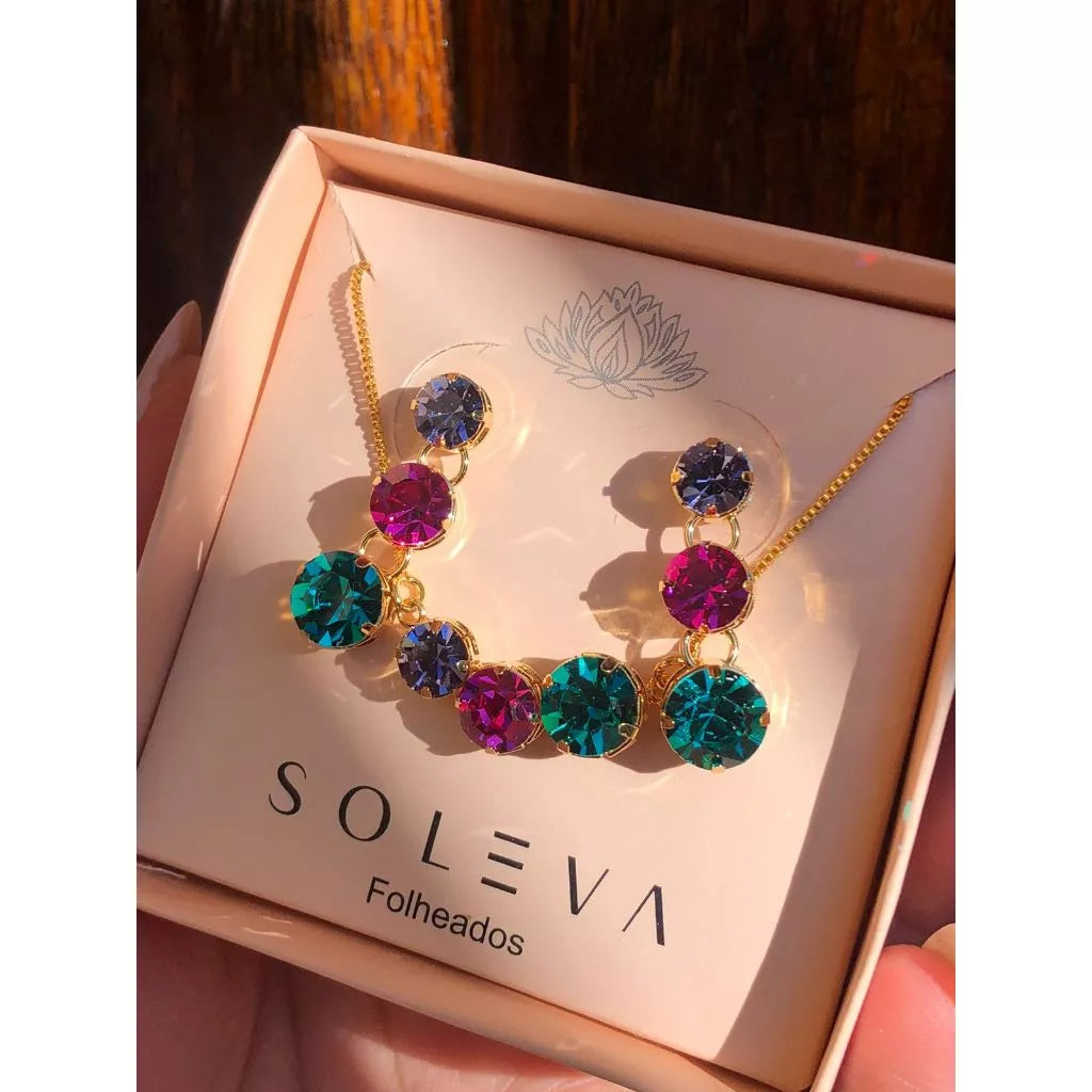 Conjunto de Pedraria em Trio Colorido