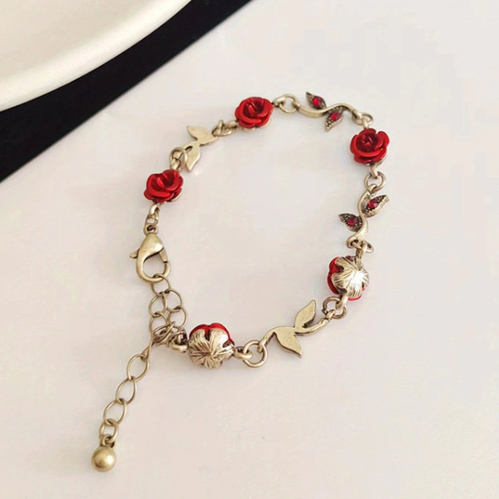Pulseira Vintage com Flor de Rosa