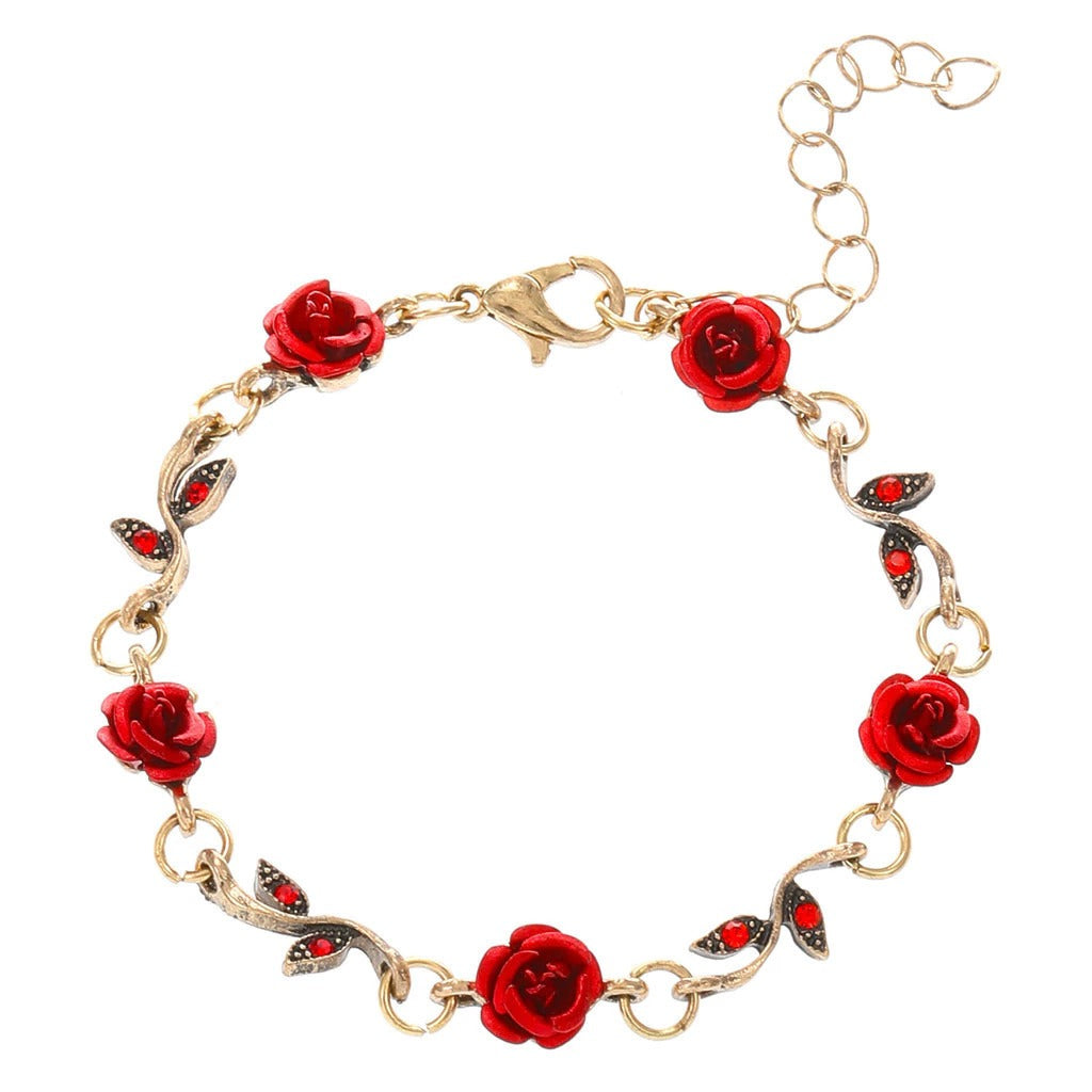Pulseira Vintage com Flor de Rosa
