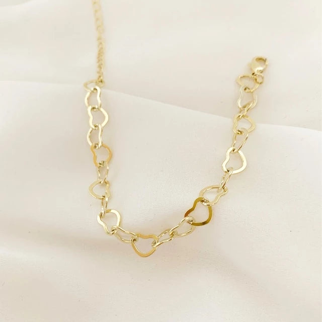 Pulseira Elo de Coração Folheado
