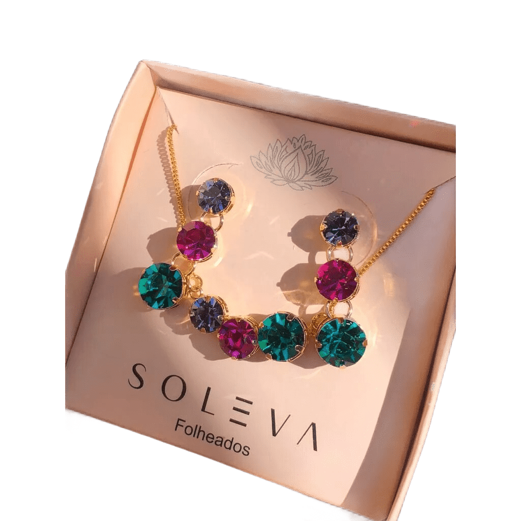 Conjunto de Pedraria em Trio Colorido