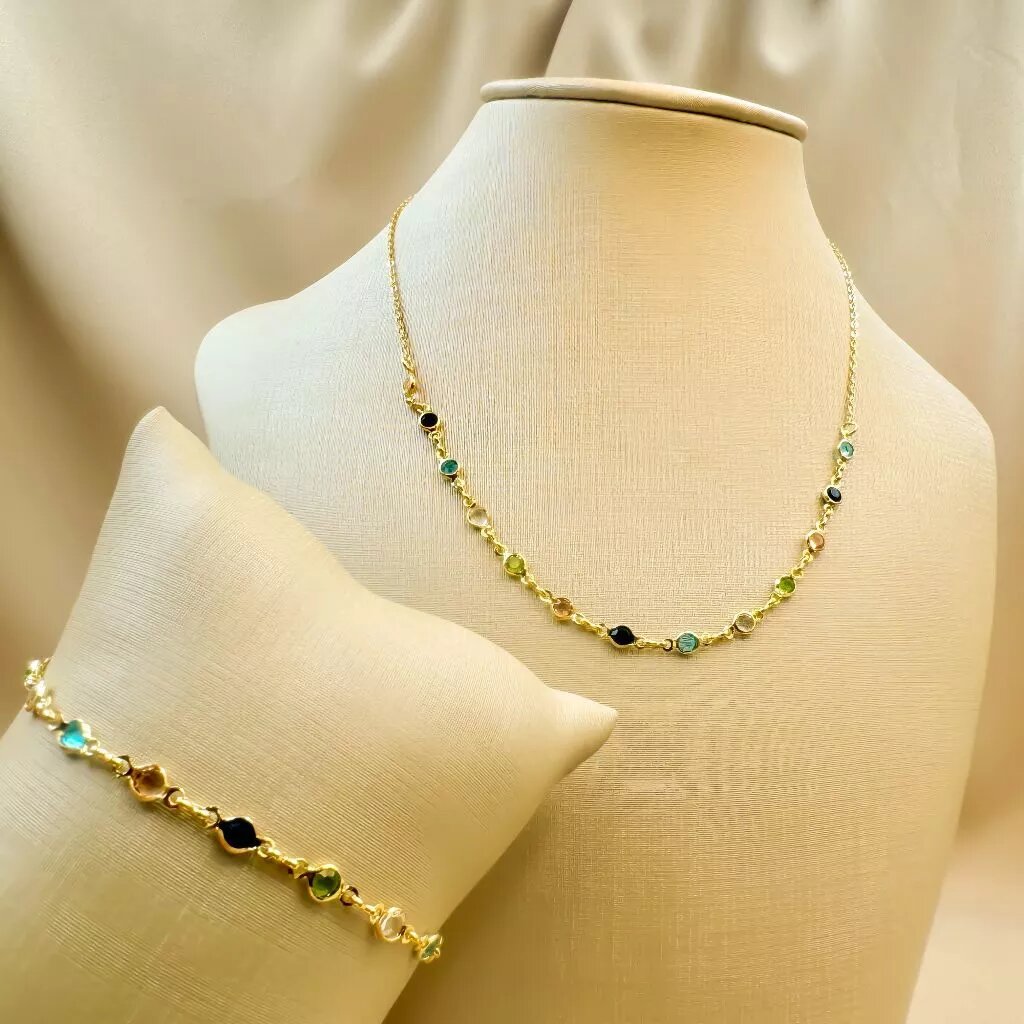 Conjunto Colar + Pulseira Jardim Secreto