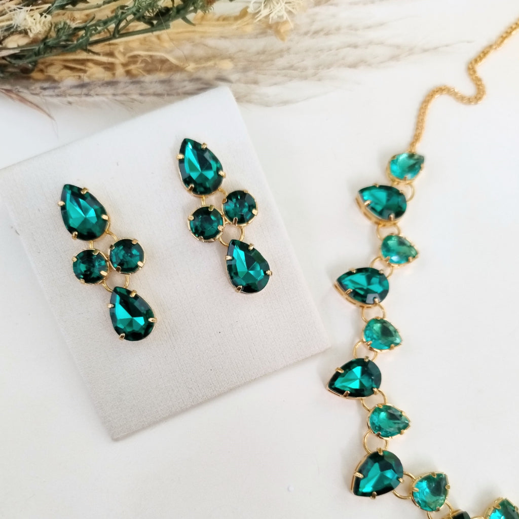 Conjunto Colar e Brinco Esmeralda