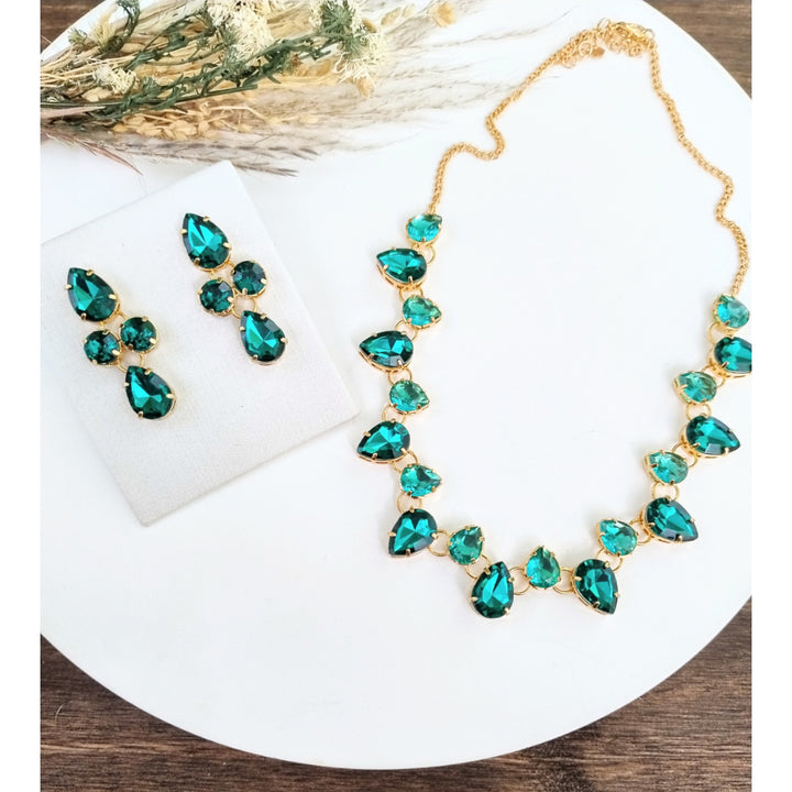 Conjunto Colar e Brinco Esmeralda
