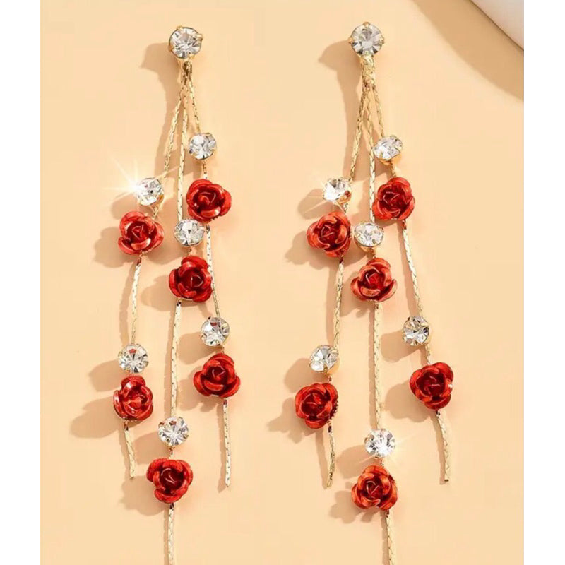 Brinco Rosas com Strass
