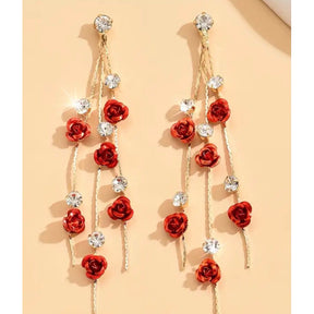 Brinco Rosas com Strass