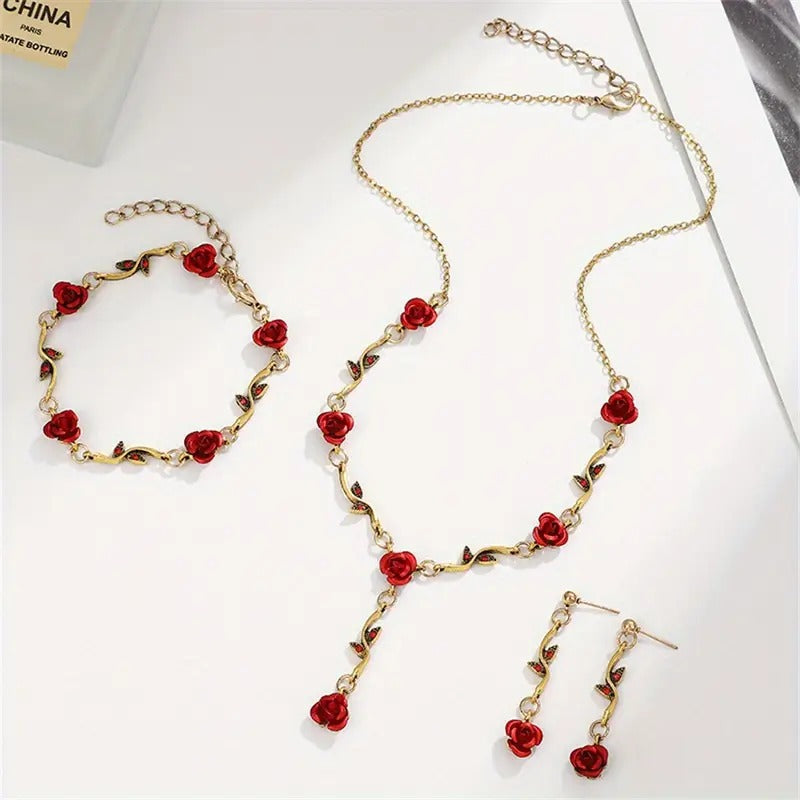 Conjunto 3 Peças de Rosa Vermelha.