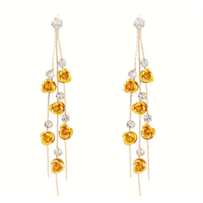 Brinco Rosas com Strass