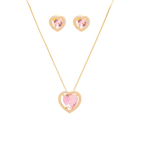 Conjunto Coração Pedra Rosa