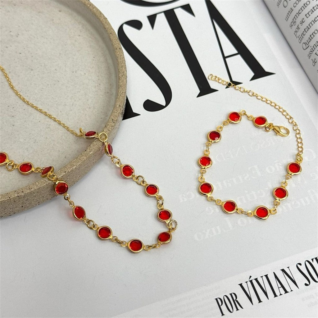 Colar e Pulseira Zircônia Rubi Vermelha