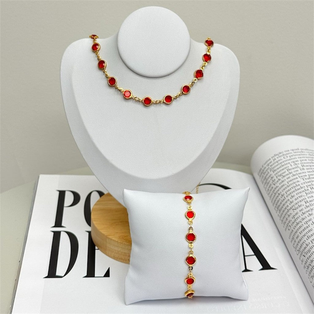 Colar e Pulseira Zircônia Rubi Vermelha